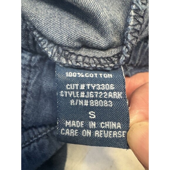 Denim Romper Spaghetti Straps Pleated Ruffles Buttons Pockets Size Small Noble - Picture 6 of 7